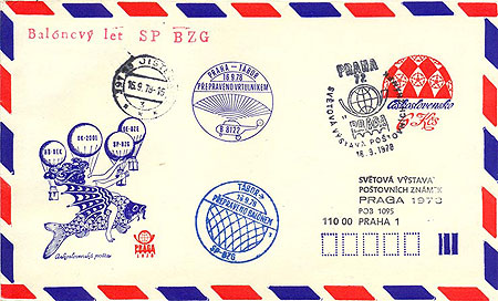 Picture of Airmail stationery cover – balloons from Tábor for the PRAGA 1978 World Stamp Exhibition